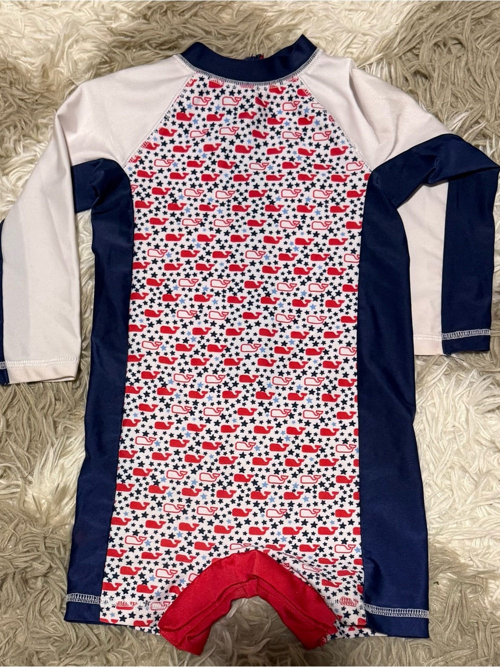Vineyard Vines Kids Long Sleeve Rashguard - Navy, White & Red Pattern